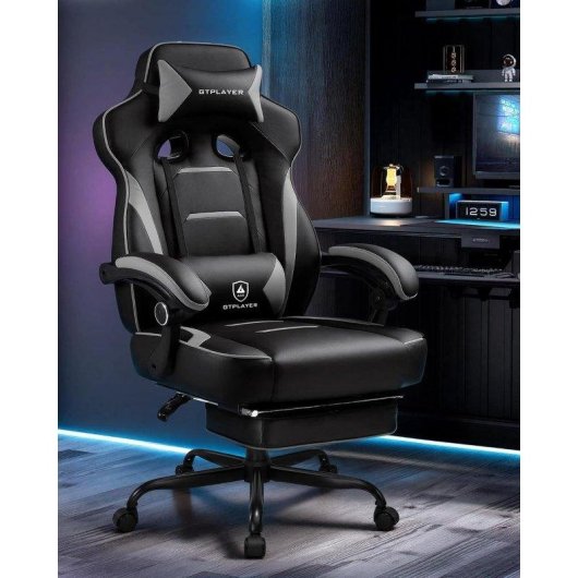 Chaise Gaming GTPLAYER Repos-pieds 180 kg Lombaire Reglable 155° Gris