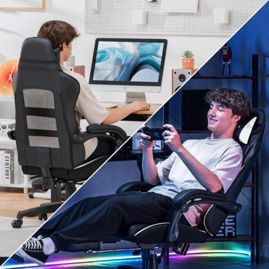 Silla Gaming GTPLAYER Doble Respaldo Reposapiés Funda Desmontable 150kg - Blanco