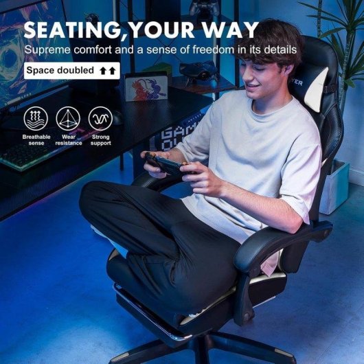Silla Gaming GTPLAYER Doble Respaldo Reposapiés Funda Desmontable 150kg - Blanco