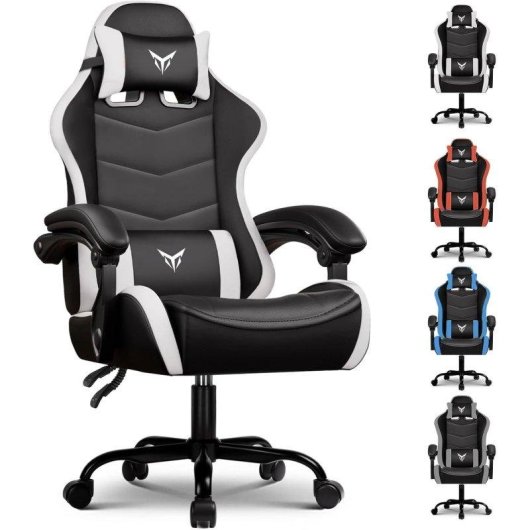 Silla Gaming GTPLAYER Blanco Soporte Lumbar Reposacabezas Ajustable