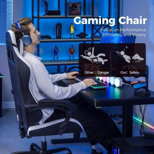 Silla Gaming GTPLAYER Blanco Soporte Lumbar Reposacabezas Ajustable