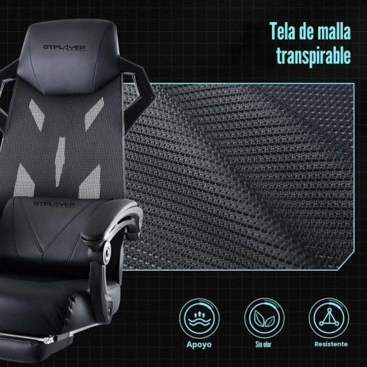 Chaise Gaming GTPLAYER avec Repose-pieds, Accoudoirs Synchronisés, Dossier Reclinable