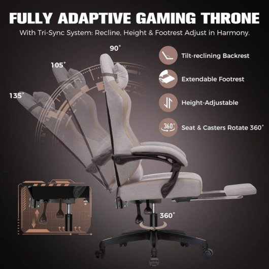 Silla gaming GTPLAYER transpirable con reposapiés y soporte ajustable