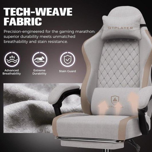 Silla gaming GTPLAYER transpirable con reposapiés y soporte ajustable