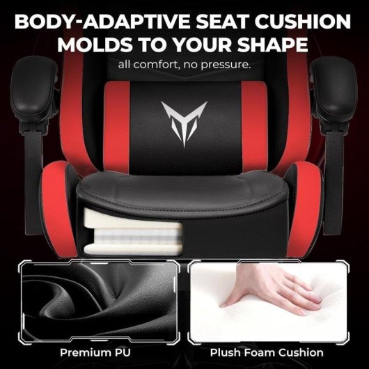 Chaise Gaming GTPLAYER avec Repose-pieds, Support Lombaire Ajustable Rouge