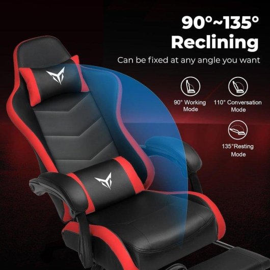 Chaise Gaming GTPLAYER avec Repose-pieds, Support Lombaire Ajustable Rouge