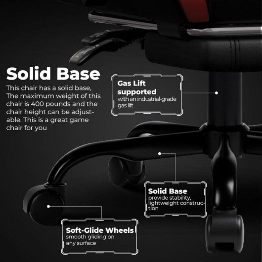 Chaise Gaming GTPLAYER avec Repose-pieds, Support Lombaire Ajustable Rouge