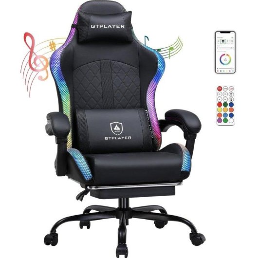Silla Gaming GTPLAYER Musical con Altavoces, Luz, Reposapiés y Masaje USB