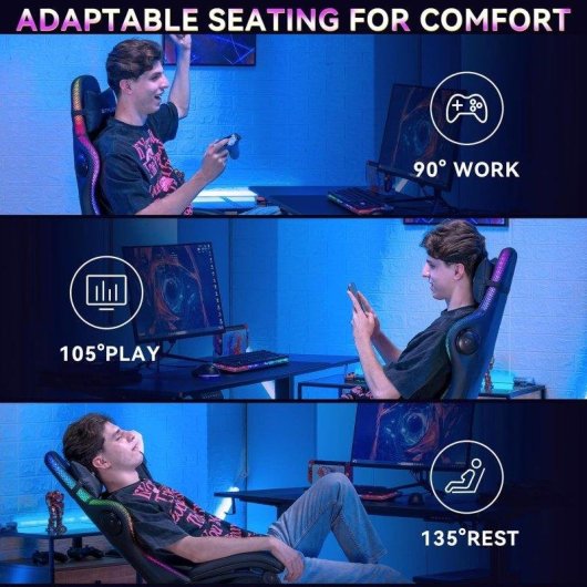 Silla Gaming GTPLAYER Musical con Altavoces, Luz, Reposapiés y Masaje USB