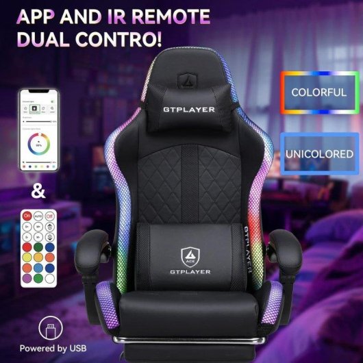 Silla Gaming GTPLAYER Musical con Altavoces, Luz, Reposapiés y Masaje USB