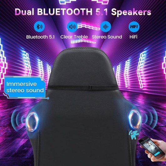Silla Gaming GTPLAYER Musical con Altavoces, Luz, Reposapiés y Masaje USB