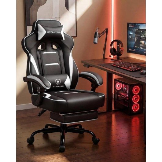 Silla Gaming GTPLAYER Ergonómica 180kg Reclinable 155° con Reposapiés - Blanco