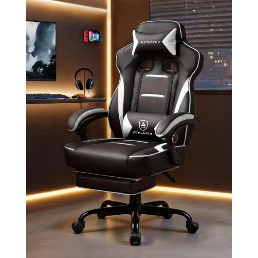 Silla Gaming GTPLAYER Ergonómica 180kg Reclinable 155° con Reposapiés - Blanco