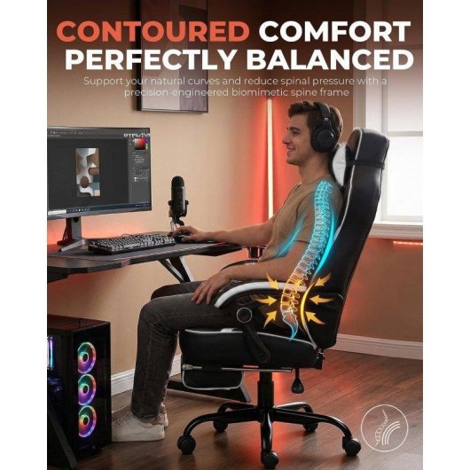 Silla Gaming GTPLAYER Ergonómica 180kg Reclinable 155° con Reposapiés - Blanco