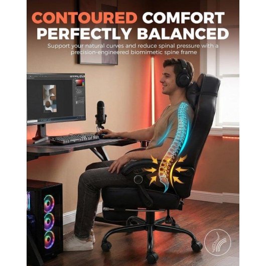Silla gaming GTPLAYER ergonómica con reposapiés y soporte lumbar para personas grandes