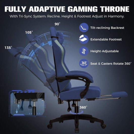 Sedia Gaming GTPLAYER Grande con Poggiapiedi Regolabile Blu