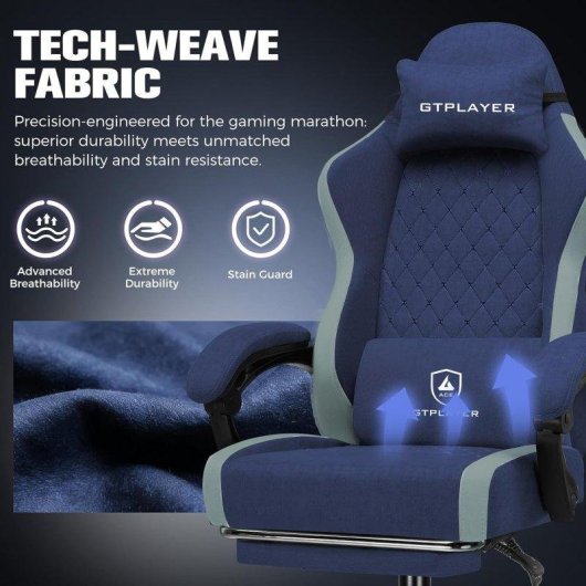 Sedia Gaming GTPLAYER Grande con Poggiapiedi Regolabile Blu