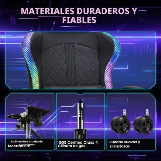 Silla Gaming GTPLAYER con Altavoces, Luz LED y Bolsillo Trasero - Negro