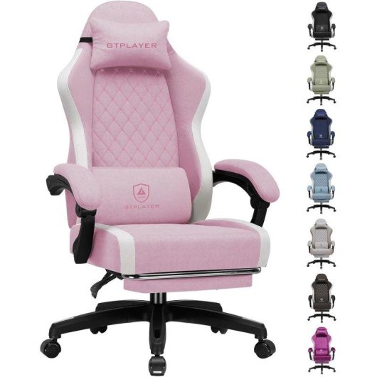 Silla Gaming GTPLAYER Transpirable Rosa con Reposapiés y Respaldo Reclinable