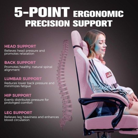 Silla Gaming GTPLAYER Transpirable Rosa con Reposapiés y Respaldo Reclinable