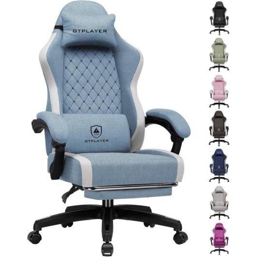 Silla Gaming GTPLAYER Ergonómica con Reposapiés Transpirable Azul Claro