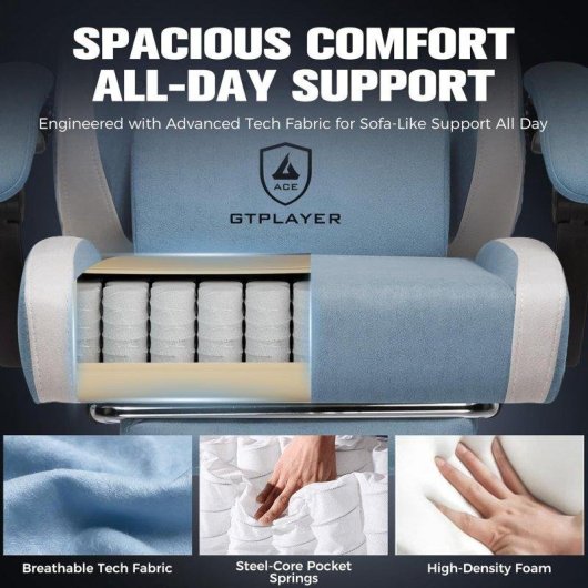 Silla Gaming GTPLAYER Ergonómica con Reposapiés Transpirable Azul Claro