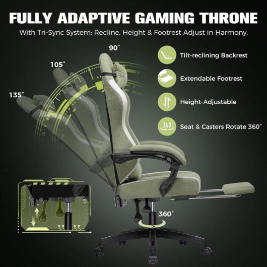 Sedia Gaming GTPLAYER Grande con Poggiapiedi Regolabile Verde