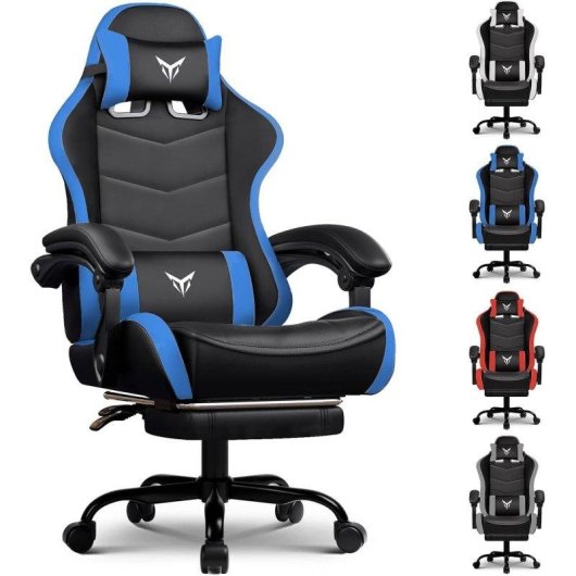 Silla Gaming GTPLAYER Ergonómica con Reposapiés Soporte Lumbar Azul