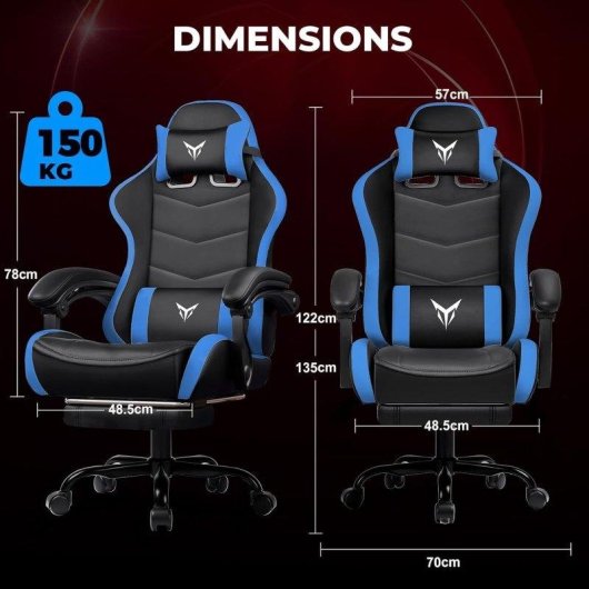 Silla Gaming GTPLAYER Ergonómica con Reposapiés Soporte Lumbar Azul