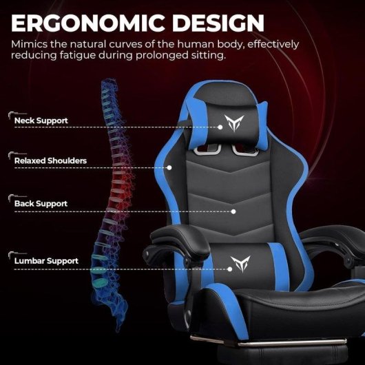 Silla Gaming GTPLAYER Ergonómica con Reposapiés Soporte Lumbar Azul