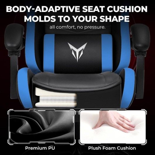 Silla Gaming GTPLAYER Ergonómica con Reposapiés Soporte Lumbar Azul