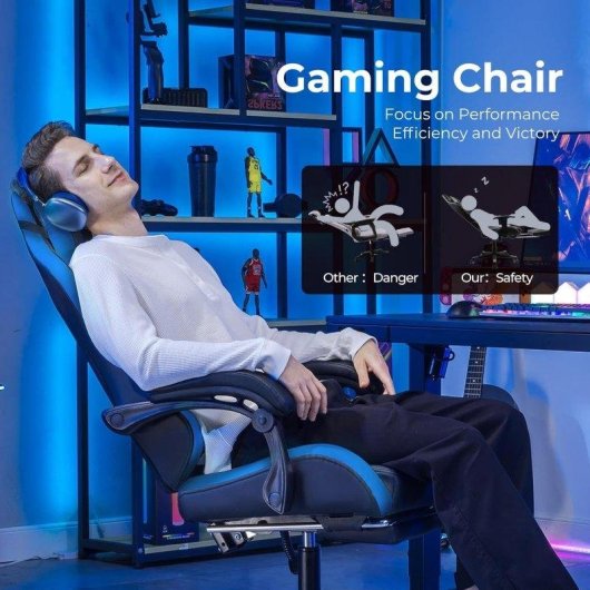Silla Gaming GTPLAYER Ergonómica con Reposapiés Soporte Lumbar Azul