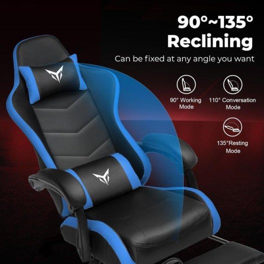 Silla Gaming GTPLAYER Ergonómica con Reposapiés Soporte Lumbar Azul