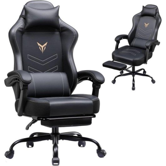 Gaming-Stuhl GTPLAYER mit Fußstütze PU-Leder Schwarz Verstellbar