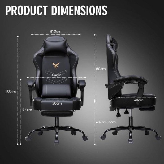 Gaming-Stuhl GTPLAYER mit Fußstütze PU-Leder Schwarz Verstellbar