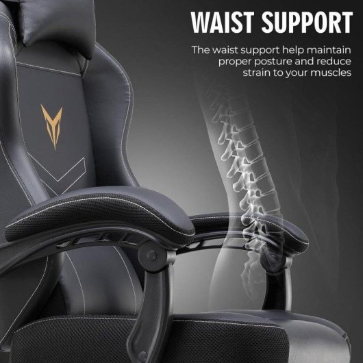 Gaming-Stuhl GTPLAYER mit Fußstütze PU-Leder Schwarz Verstellbar