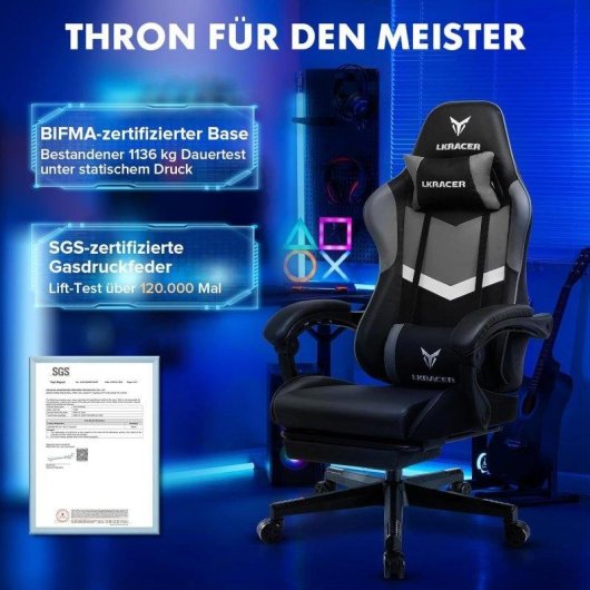 Sedia Gaming GTPLAYER con Poggiapiedi Supporto Lombare Regolabile 150kg