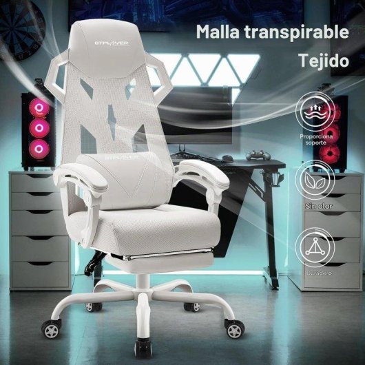 Sedia Gaming GTPLAYER Ergonomica con Poggia-piedi e Braccioli Sincronizzati - Bianco