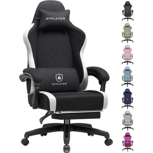 Silla Gaming GTPLAYER Ergonómica con Reposapiés Ajustable y Tela Transpirable