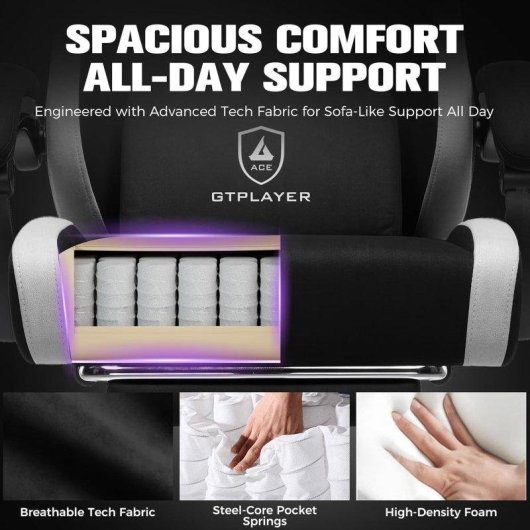 Silla Gaming GTPLAYER Ergonómica con Reposapiés Ajustable y Tela Transpirable