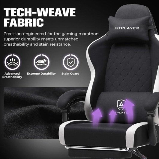 Silla Gaming GTPLAYER Ergonómica con Reposapiés Ajustable y Tela Transpirable