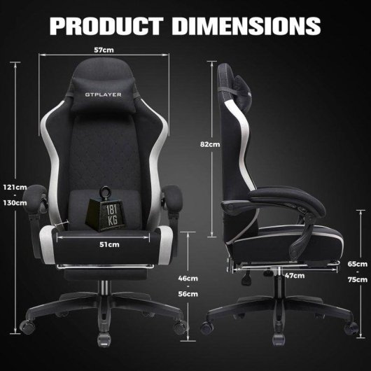 Silla Gaming GTPLAYER Ergonómica con Reposapiés Ajustable y Tela Transpirable