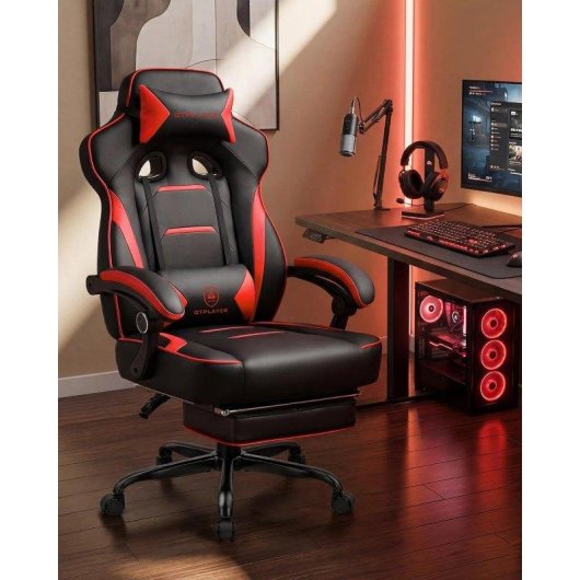 Chaise GTPLAYER Gaming Repose-pieds 180 kg Lombaire Reglable 155 deg Rouge