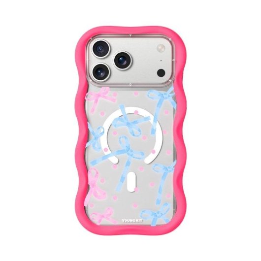 Cover Youngkit Wavy Silicone Rosa Neon con Laccio per iPhone 17 Pro MagSafe
