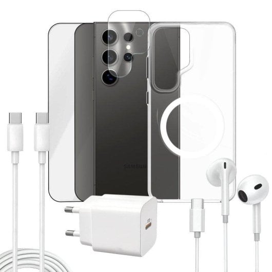 Apokin 7-in-1 Set mit magnetischer Hülle transparent für Galaxy S24 Ultra