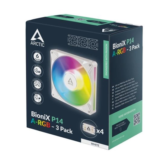 Refrigeração Ar ARCTIC 140 mm BioniX P14 A-RGB Branco PWM 3 unidades