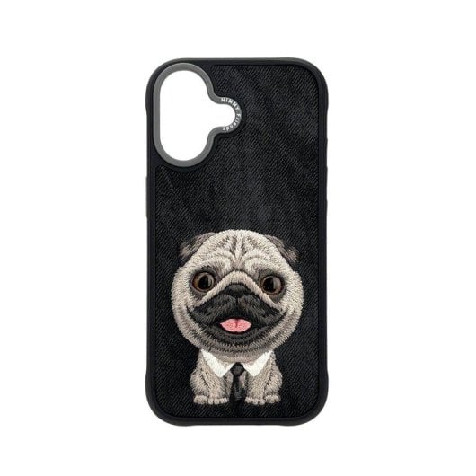 Nimmy Friends New Big-eye 3D bestickte Black Pug Hülle für iPhone 17