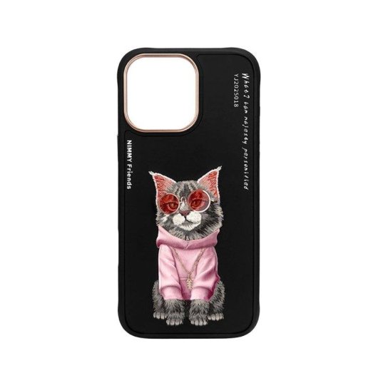 Funda para móvil Nimmy 3D Bordada Tela Negra para iPhone 16 Pro