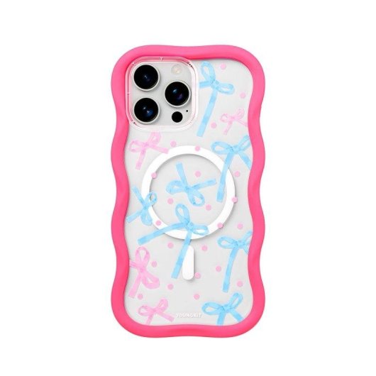 Funda Youngkit Wavy Silicone Rose Néon Compatible MagSafe pour iPhone 16 Pro Max