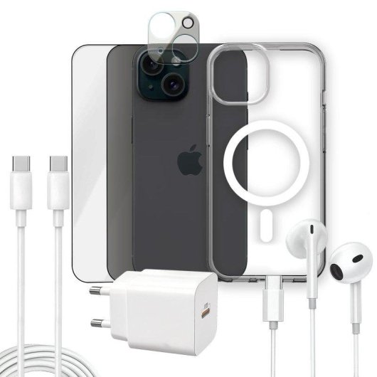 Apokin Pack 7 en 1 Funda Magnétique Transparente et Accessoires pour iPhone 15